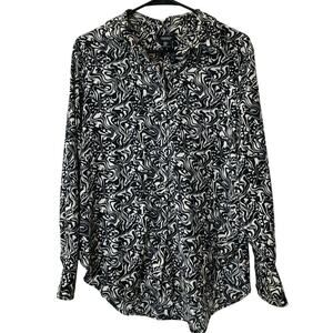 Jones & Co by Jones New York button down collar shirt black abstract (T1)